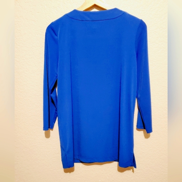 💚5/$25 Jones New York Cobalt Blue Beaded Crystal Neck Blouse Size XS - Picture 3 of 5